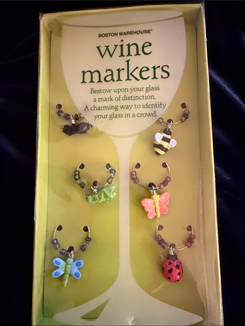 Wine charms set of 6 NIB Bee, Butterfly and ladybug and others